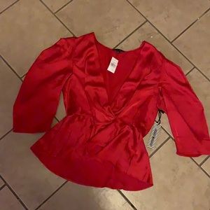 Silk Peplum Blouse- Puff Sleeve